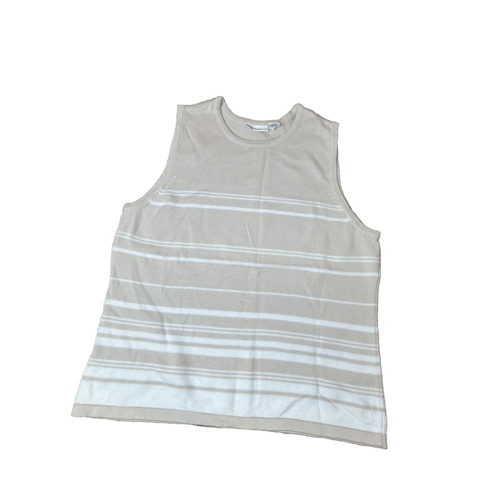 CROFT BARROW KNITTED TOP TANK BEIGE WHITE XL 100%COTTON
